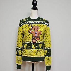 Dreamworks Shrek Green and Yellow Crewneck Sweater with Gingy On The Front Sz XS